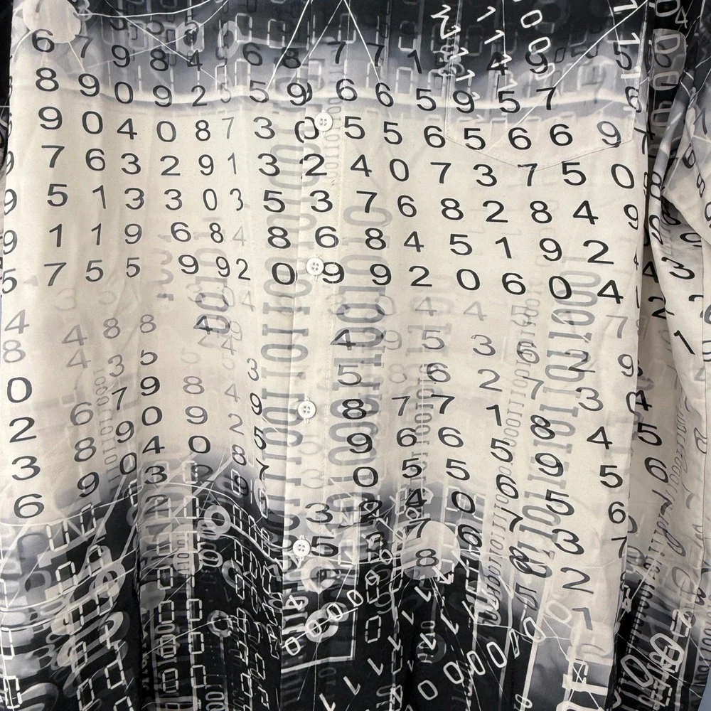 Y2K Math Button Down Shirt 3XL Digital Matrix Binary Code Print Short Sleeve